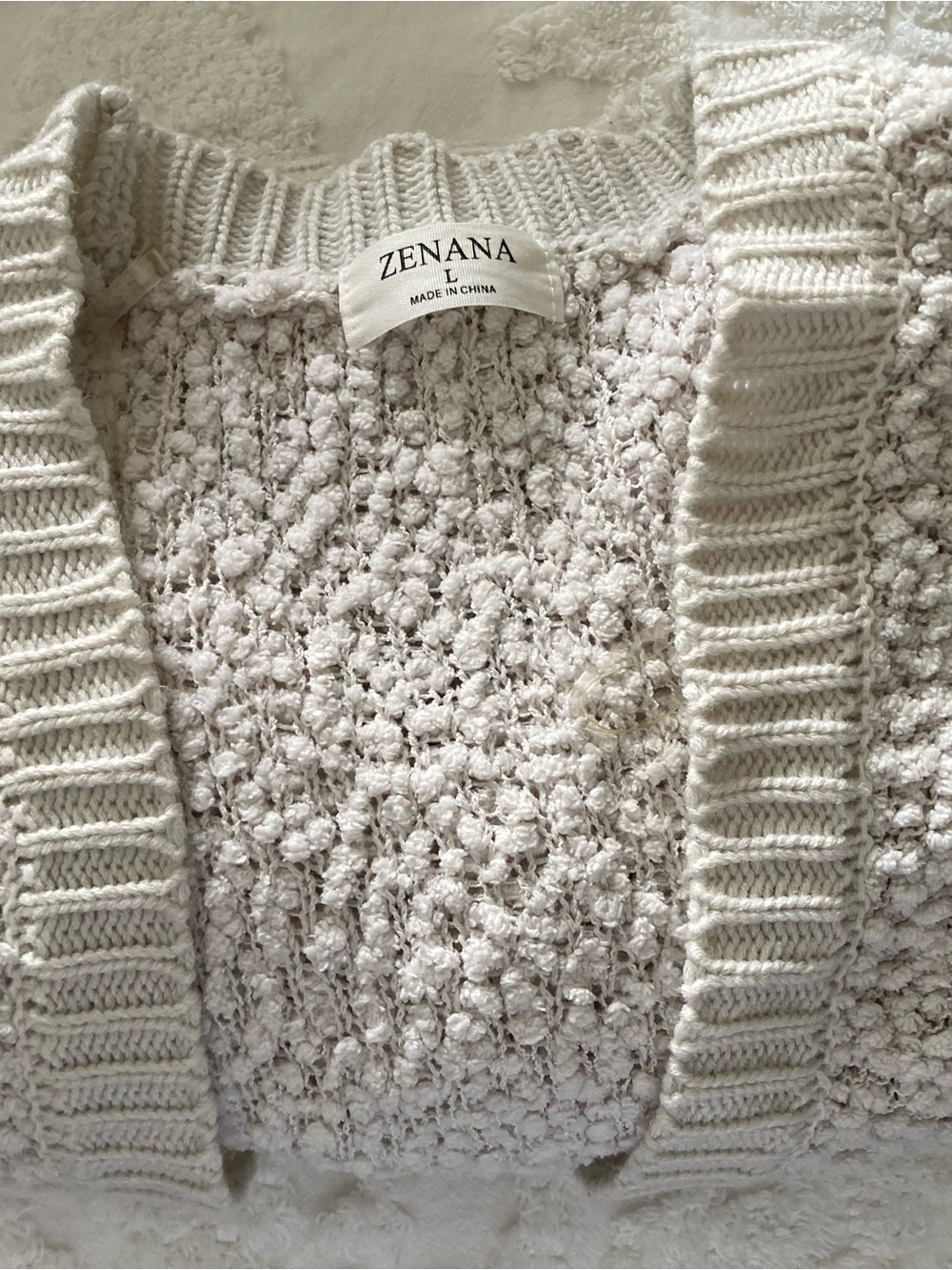 Zenana Outfitters Cream Textured Open-Front Cardigan